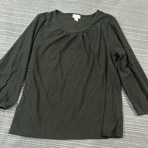 J Crew 3/4 length sleeve blouse. Size small in black. Has cute detailing.